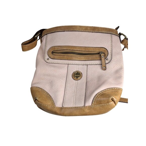 B.O.C. Tan & Cream Crossbody Bag With USB Charger Vegan Leather - Picture 1 of 7
